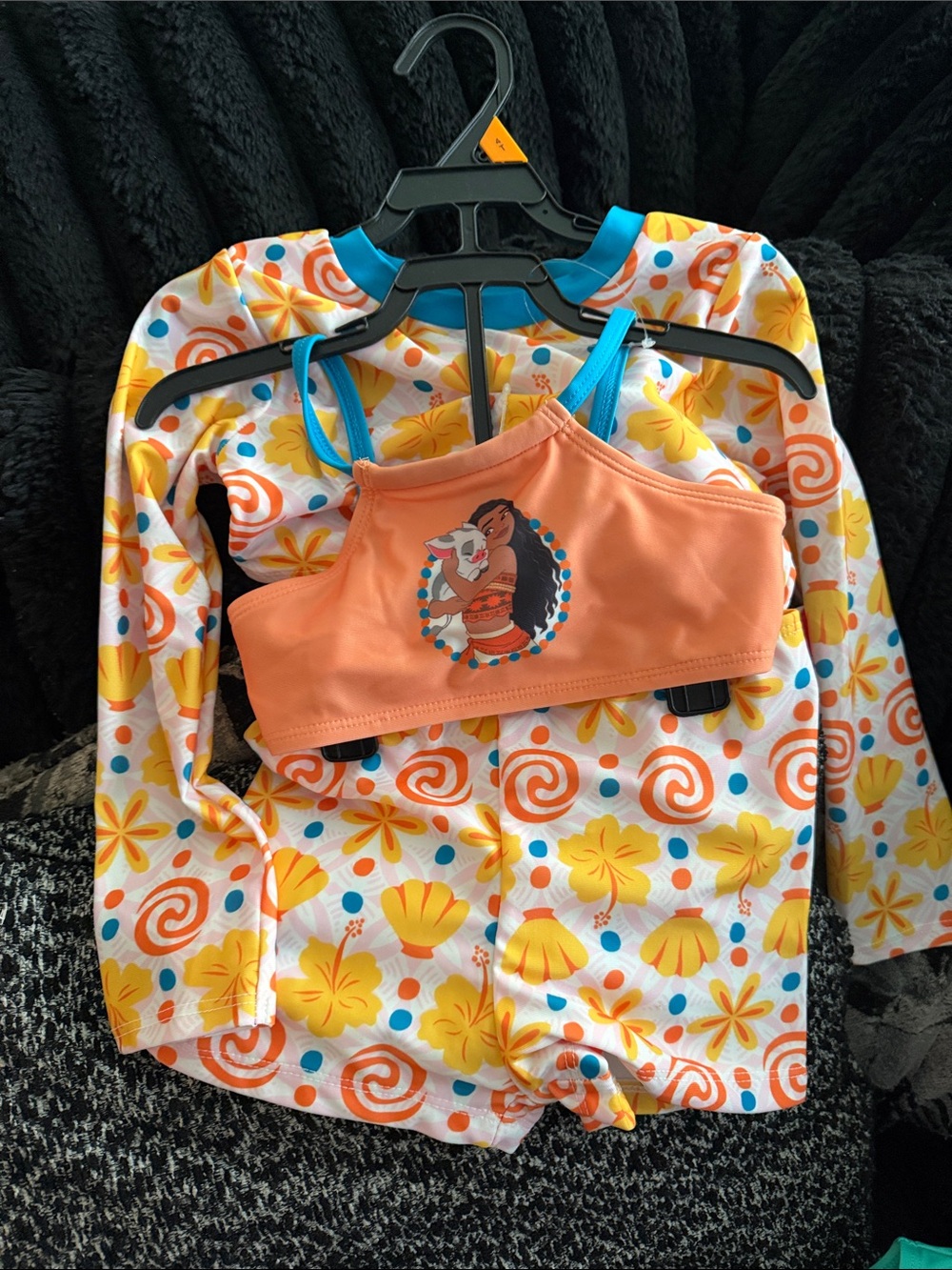 Disney Girls Orange and Yellow Floral Rashguard Swim Set